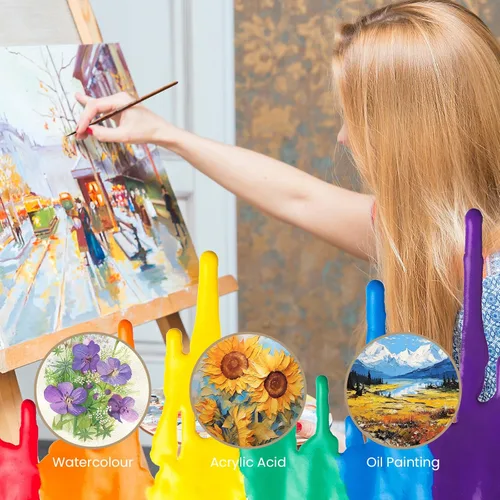 Miniatura 6 de Juego de 10 pinceles de pintura sintética Taklon profesionales para acuarela, acrílico, gouache, 8 cabezales de cepillo con estuche de viaje