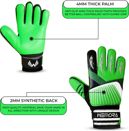 Miniatura 4 de Guantes de portero de fútbol para niños y jóvenes junior de 4mm antideslizantes con agarre fuerte en la palma Verde