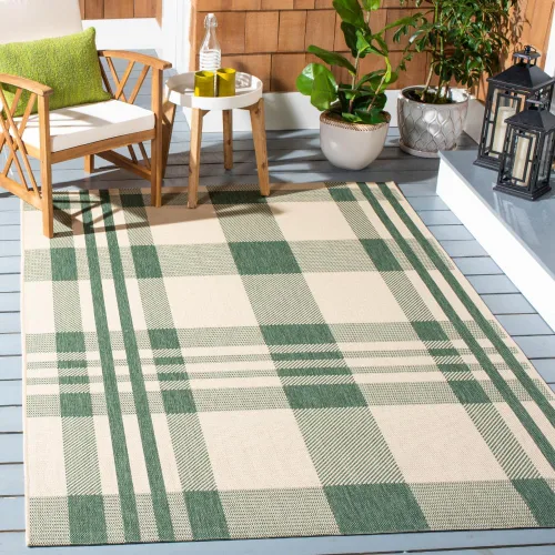 Miniatura 8 de SAFAVIEH Alfombra Lavable para Exteriores Colección Courtyard - 2'3" x 4', Beige y Azul, Patrón a Cuadros, No Desprende Pelusa y Fácil Limpieza