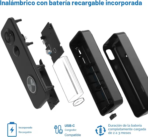 Miniatura 7 de Timbre de puerta inalámbrico, video de la cabeza a los pies, no requiere suscripción, vista en vivo HD 2K, conversación bidireccional, timbre