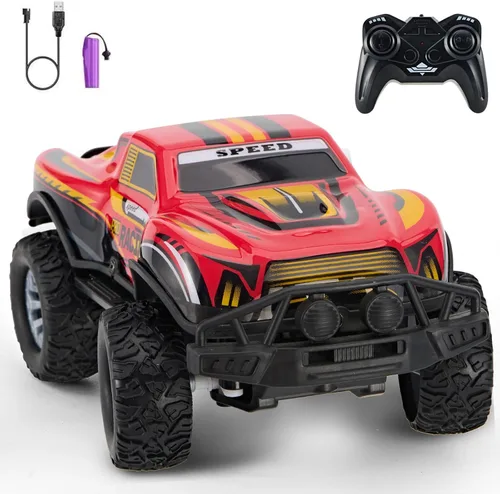 Camión todoterreno con control remoto, auto RC de 2.4 GHz con luces LED, vehículo todoterreno a escala 1:20, camión RC rojo, auto a control remoto