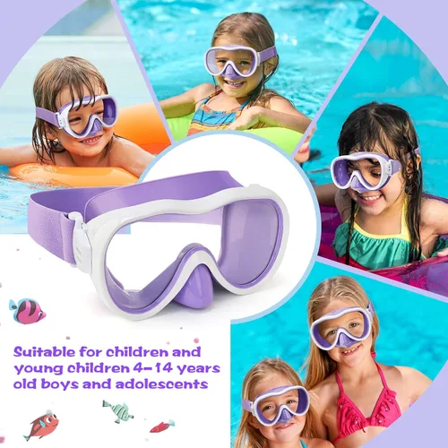Miniatura 7 de Máscara de snorkel para niños, máscara de buceo de 180° con cubierta para la nariz, gafas de natación antiniebla para niños con correa de tela