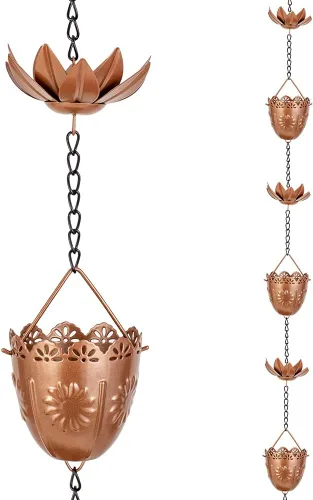 Miniatura 16 de Cadenas de lluvia de 12 pies para exteriores, cadena de lluvia de metal con decoración de mariposa, cadena recolectora de lluvia ajustable con Verde