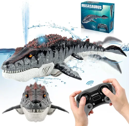 fromeasy Mosasaurus - Juguetes de dinosaurio mejorados, juguete de agua con control remoto, juguetes de piscina para niños de 4 a 8 años, dinosaurio