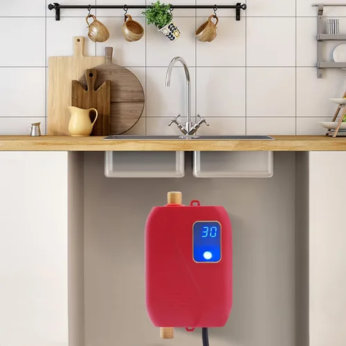 Calentador de agua sin tanque Calentador de agua caliente instantáneo Mini calentador de agua caliente para cocina baño 3000 W 110 V rojo
