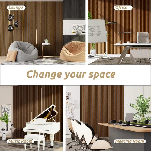 Miniatura 5 de Paneles de pared de madera, paquete de 2 paneles de madera decorativa de 48 x 24 pulgadas, paneles de pared de listones insonorizados (teca)