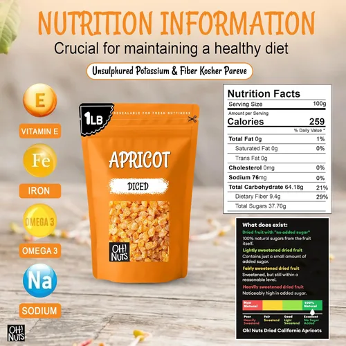 Miniatura 2 de Oh! Nuts Albaricoque seco – 1 libra – Frutas secas en cubitos – Sin azúcar añadido – Bocados de frutas deshidratados – Empaquetado en bolsa