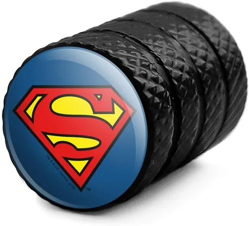 Miniatura 2 de GRAPHICS & MORE Superman Classic S Shield Logo Moto Bicicleta Llanta Llanta Llanta Tapones de Válvula de Aluminio Negro