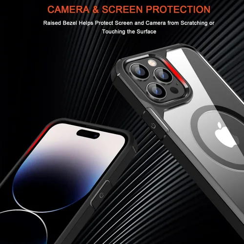 Miniatura 5 de TENDLIN Funda magnética compatible con iPhone 14 Pro Max [compatible con MagSafe] funda protectora transparente de parte trasera dura suave (negro)
