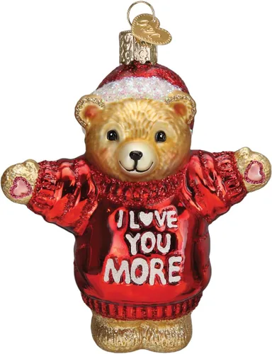 Old World Christmas - Oso de vidrio soplado "Te quiero más", adorno para árbol de Navidad, decoración festiva hecha a mano, colección del Día de San