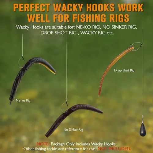 Miniatura 5 de Dovesun 30PCS Weedless Wacky Rig Hooks Worm Fishing Hooks for Bass Fishing Size 1# 1/0 2/0 for Ne-ko, No Sinker Rig Wide Gap with Soft Worm Baits