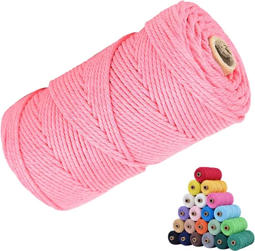 Miniatura 34 de Cuerda de algodón para macramé, de 0.11 pulgadas x 109 yardas, cuerda de macramé natural marrón, suministros perfectos de algodón para hacer