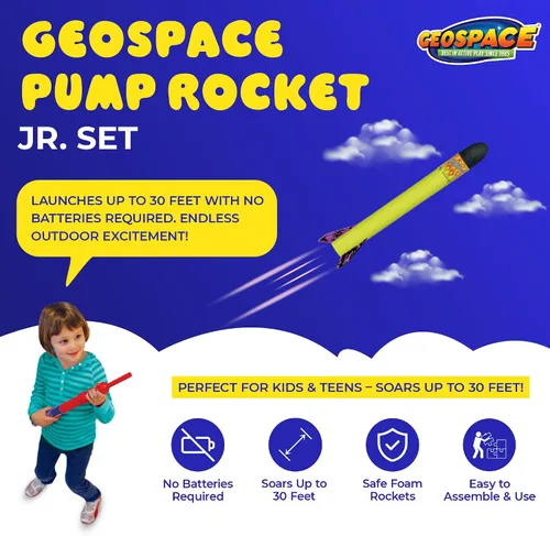 Miniatura 4 de Geospace Juego de cohetes de bomba de mano de tamaño mediano, lanzador individual de 30 pulgadas de largo y cohetes para juego seguro en exteriores