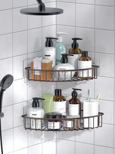 Miniatura 3 de SMARTAKE Paquete de 2 organizadores esquineros para ducha, acero inoxidable SUS304, estante de baño montado en la pared con adhesivo, organizador