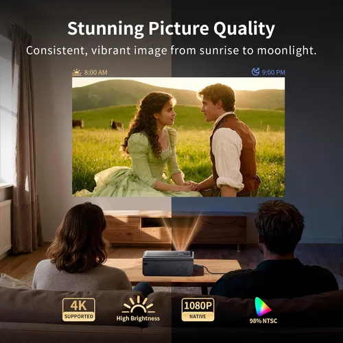Miniatura 3 de 【Compatible con Netflix/alto brillo】Proyector inteligente con WiFi 6 y Bluetooth 5.3, proyector de películas para exteriores 4K con enfoque
