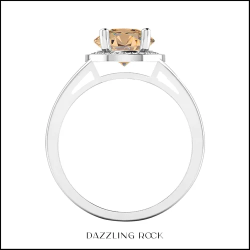 Miniatura 141 de Dazzlingrock Collection Anillo de compromiso redondo de 0.276 in con halo de diamante blanco y vástago dividido para ella en oro macizo de 14