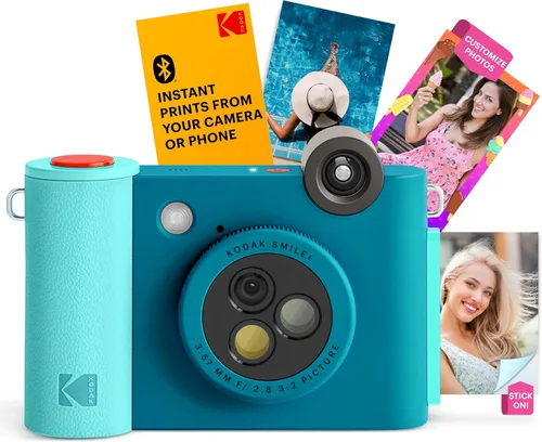 KODAK Smile+ 2 en 1 - Cámara digital de impresión instantánea y impresora fotográfica inalámbrica con Bluetooth - 10MP, lente giratoria de efectos
