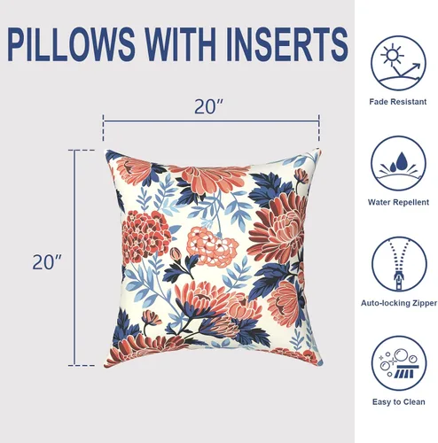 Miniatura 932 de Juego de 2 almohadas para exteriores de 16 x 16 pulgadas, repelentes al agua con interiores, para muebles de patio, hogar, jardín, geometría bohemia