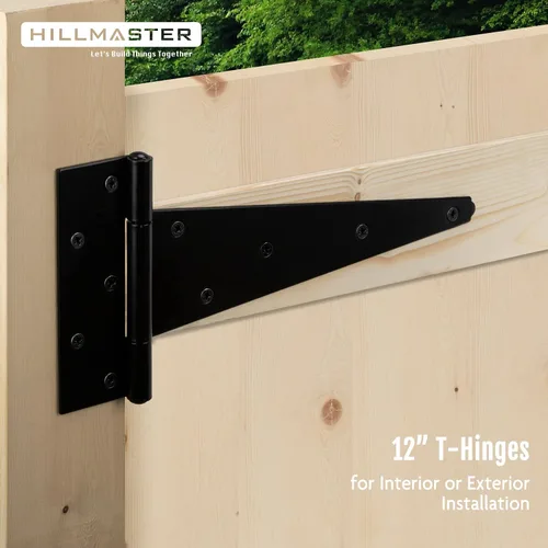 Miniatura 7 de HILLMASTER Bisagras de puerta de cobertizo con correa en T de 12 pulgadas resistentes Bisagras de correa de puerta Bisagra en T negra Herraje