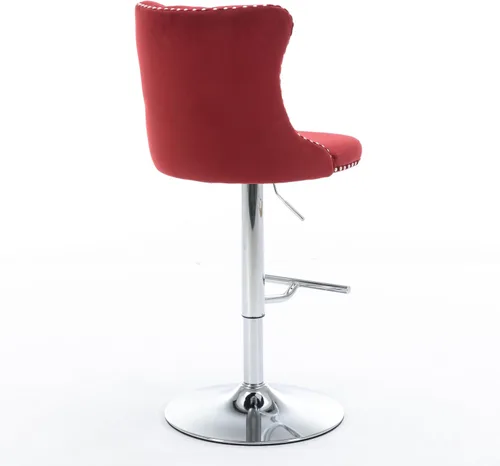 Miniatura 6 de Taburetes de bar giratorios de terciopelo ajustable con altura del asiento de 25 a 33 pulgadas, taburetes de bar con base cromada con respaldo