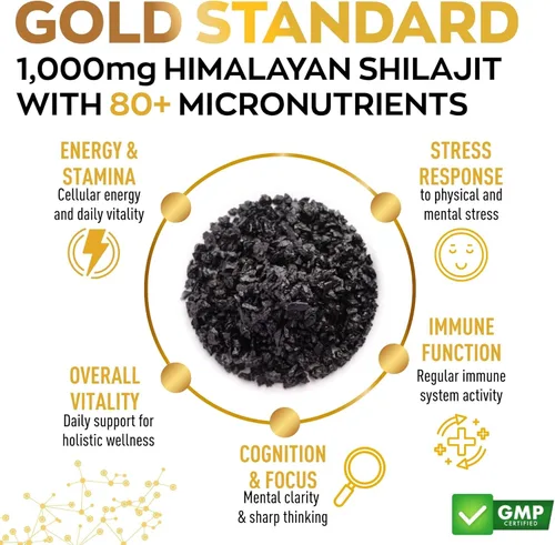 Miniatura 2 de Granions Pure Shilajit - Cápsulas para hombres – Suplemento de ácido fúlvico, 1,000 mg de shilajit del Himalaya con vitamina B6 – Ultra energía