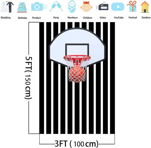 Miniatura 2 de Telón de fondo fotográfico de baloncesto de 5x3 pies, tapiz de pared deportivo, fondo de fotografía de zapatillas con rayas blancas y negras