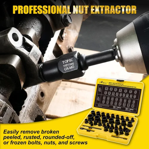 Miniatura 5 de Kit de extractor de pernos Topec, juego de extractor de pernos rotos de 35 piezas, juego de llaves de impacto para quitar pernos y tuercas