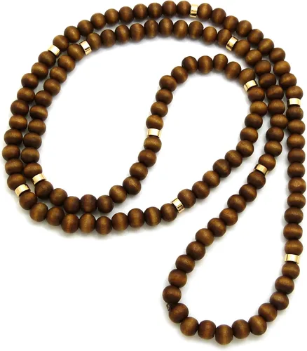Miniatura 4 de Negro azabache, tono marrón 0.315 in 36 "grano de madera de metal conectar bola collar de cuentas