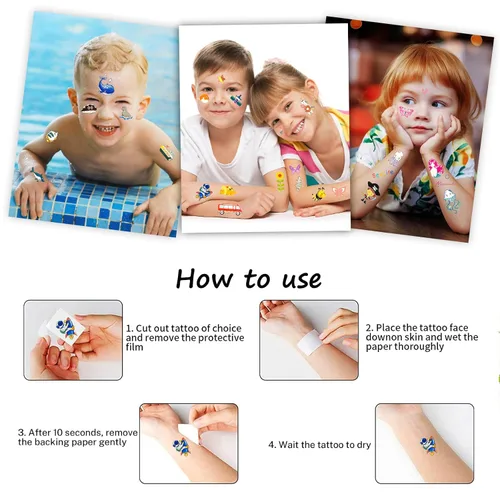 Miniatura 6 de Habett Tatuajes temporales luminosos para niños, más de 200 estilos mixtos de tatuajes temporales, juego de calcomanías para niñas y niños