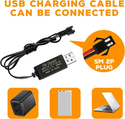 Miniatura 3 de 3 unids 3.7 V 1000 mAh batería de iones de litio con cable de carga USB para TB202 TB201 TM202 TC141 DE35 DE38 DE40 DE50 DE84 S767 SL-356A 1220A RC