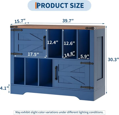 Miniatura 2 de GarveeHome Almacenamiento de discos de vinilo grande de 39 pulgadas, soporte para tocadiscos de madera de granja con armario de almacenamiento y 2