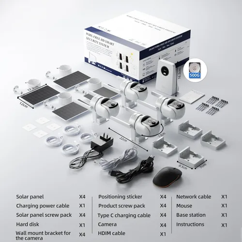 Miniatura 9 de Cámaras de seguridad solares inalámbricas para exteriores, 4MP alimentadas por energía solar, kit de 4 cámaras, visión nocturna a color, PTZ
