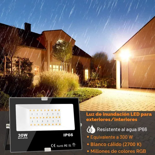 Miniatura 2 de Luz de inundación LED para exteriores de 30 W, equivalente a 3000 W, 3000 W, iluminación inteligente RGB de paisaje con control de aplicación