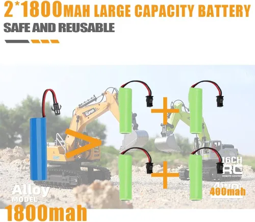 Miniatura 7 de ViRockSign Juguetes de excavadora con control remoto para niños, juguetes de construcción RC de 16 canales con pala de metal y luz, humo simulado