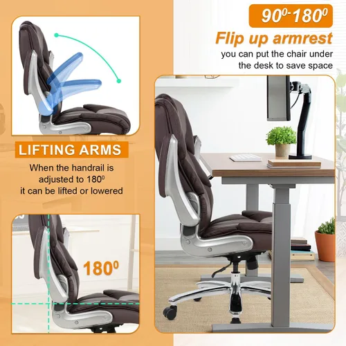 Miniatura 4 de PayLessHere Silla de oficina grande y alta, silla de escritorio ajustable de cuero ejecutivo de 400 libras con reposabrazos, silla de escritorio