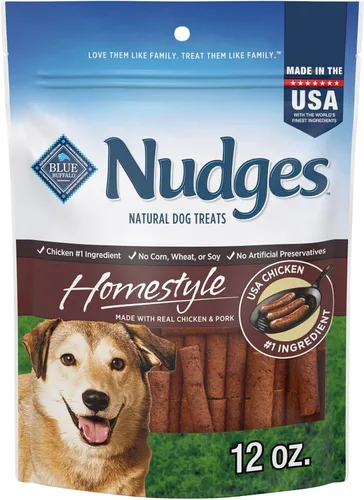 Blue Buffalo Nudges Homestyle - Golosinas naturales para perros, pollo y cerdo, bolsa de 12 onzas