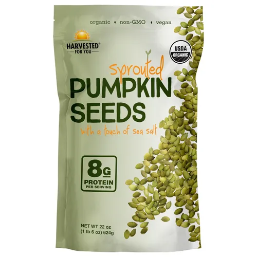 Harvested For You Semillas de calabaza germinadas con sal marina, bolsa de 22 onzas, sin OMG, paleo, sin gluten, veganas, orgánicas, a base de