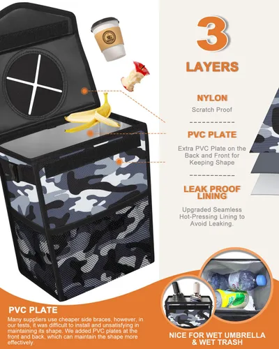 Miniatura 3 de Pritent Papelera de Coche con Tapa, Linda Bolsa de Basura para Coche a Prueba de Fugas, Bolsa de Basura Colgante para Vehículo, Bote de Basura Gris