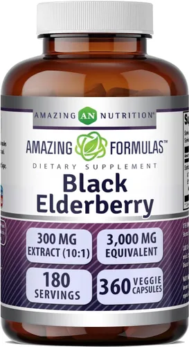 Amazing Formulas Sambucus Black Elderberry 300 mg (10:1) Extracto | 360 cápsulas vegetales | Sin OMG | Sin gluten | Fabricado en los Estados Unidos