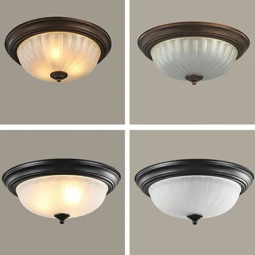 Miniatura 4 de Lámpara de techo semiempotrada, lámpara de techo con forma de cúpula de vidrio estilo vintage, lámpara de techo empotrada para vestíbulo, Negro