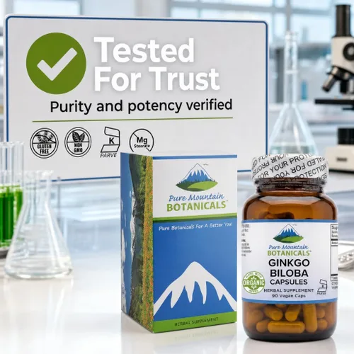 Miniatura 5 de Pure Mountain Botanicals Cápsulas de Ginkgo Biloba - 400 mg - 90 unidades - Hierbas orgánicas, veganas, kosher - Suplemento de hojas de hierbas