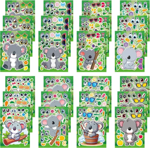 Miniatura 9 de 24 hojas de calcomanías de abeja para hacer una cara, lindos juegos de fiesta de animales, calcomanías para mezclar y combinar, haz tus propias vaca