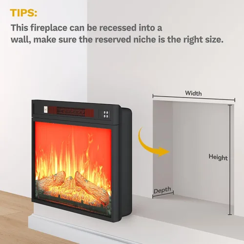 Miniatura 8 de DWVO Inserto de chimenea eléctrica de 23 pulgadas, calentador de chimenea empotrado con control remoto, temperatura ajustable, temporizador de 6