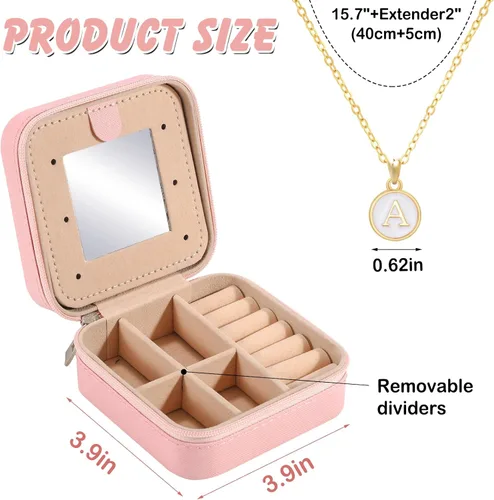 Miniatura 4 de URSKYTOUS Joyero de viaje con inicial, pequeño organizador de joyas, color rosa, portátil, personalizado, para adolescentes, niñas, mujeres, regalo