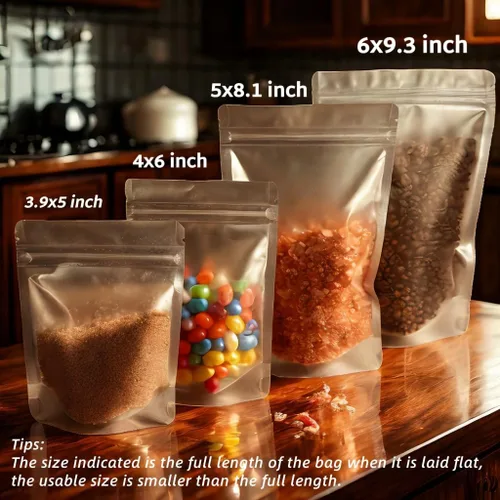 Miniatura 3 de PABCK 50 bolsas resellables de Mylar color negro, bolsas autosellables para almacenamiento de alimentos, dulces y café, bolsas de plástico