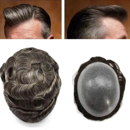 Miniatura 117 de Toupee para hombres Sistema de reemplazo de cabello humano real duradero invisible para hombre Toupee Hair Piece para hombres Poly Men Sistema