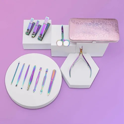 Miniatura 2 de ANRUI Juego de manicura para cortaúñas y pedicura, kit de 12 piezas de uñas de acero inoxidable, colorido kit profesional de cuidado de uñas, limas
