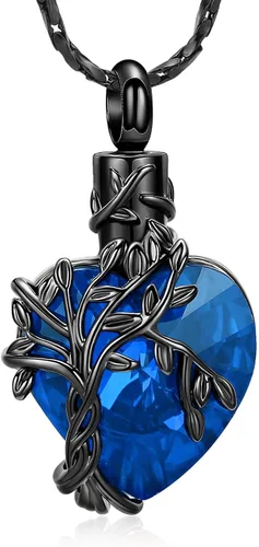 Miniatura 21 de Imrsanl Collar de urna de árbol de la vida con forma de corazón, joyería de cremación para hombres y mujeres, recuerdo, joyería conmemorativa