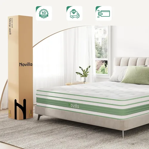 Miniatura 8 de Novilla Colchón Queen híbrido de 12 pulgadas, colchón híbrido tamaño Queen en una caja, espuma viscoelástica de gel y resortes individuales