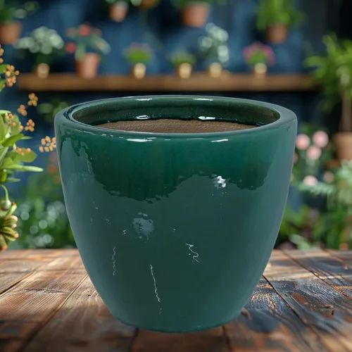 Miniatura 7 de Sunnydaze - Maceta grande de cerámica esmaltada para exteriores, maceta redonda de cerámica esmaltada con drenaje, centro turístico, verde oscuro